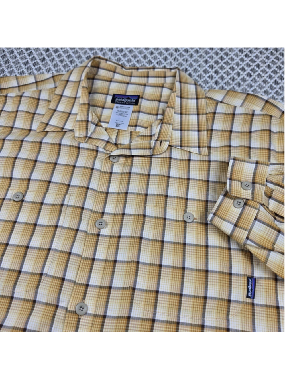 Patagonia Organic Cotton Plaid Button Front Shirt Men’s XXL Yellow Brown